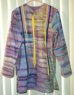 Purple, Dark Blue & Yellow Ribbons on Purple Watercolor Batiks